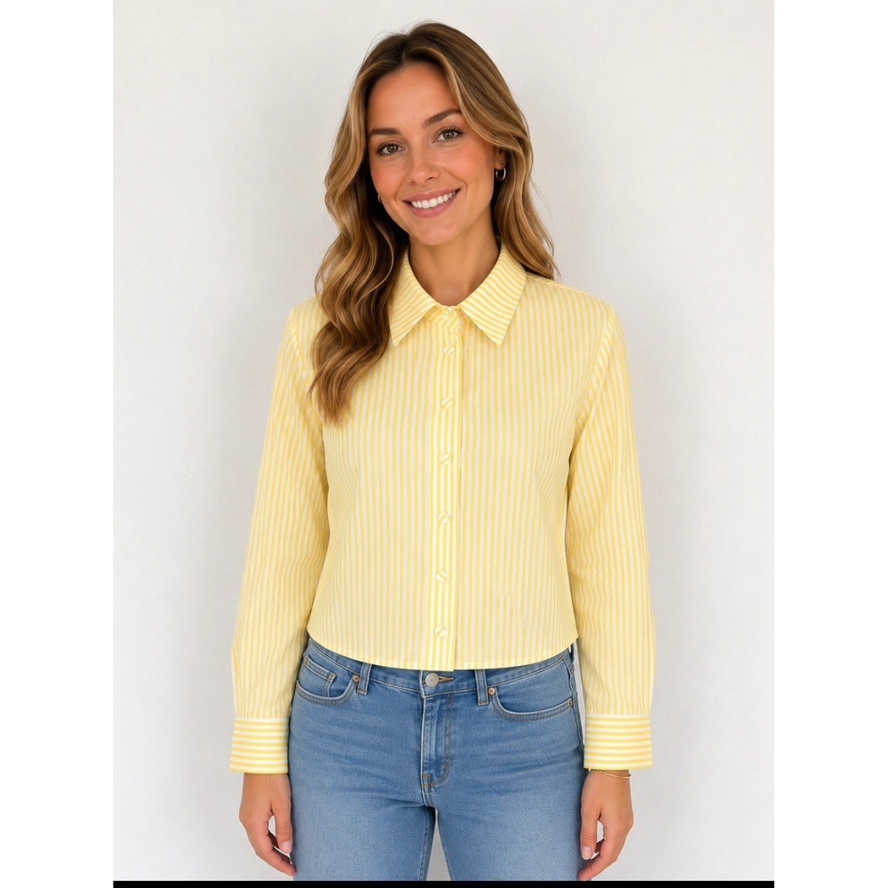 Women's Yellow Striped Button Up Shirt Size Medium